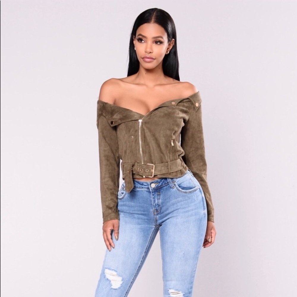 FASHION NOVA Suede Sway Jacket - Olive